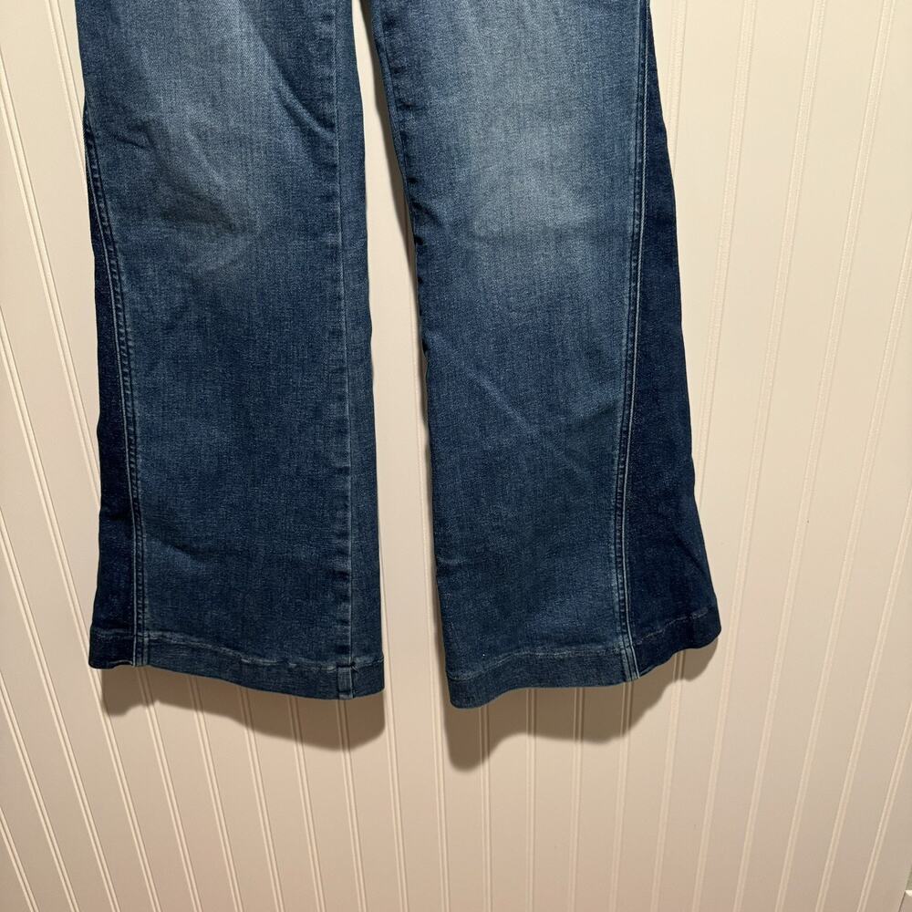 Spanx High Waisted Flare Jeans Two Tone Denim Pull On Size Medium - Picture 4 of 7
